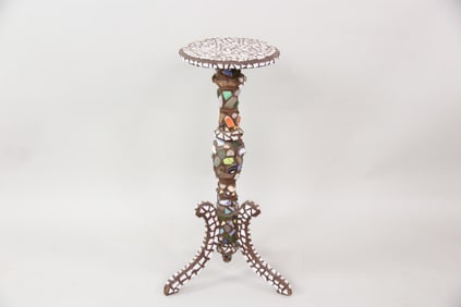 Folk Art Memory Jug Style Wood Pedestal Plant Stand