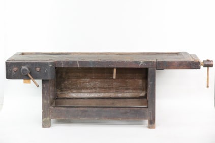 Primitive 7 Ft Wood Carpenter's Workbench with Vises