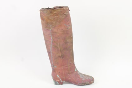 Industrial Metal & Leather Riding Boot Factory Mold, Red