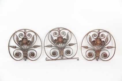 Lot of 3 Ornate Wrought Iron Floral Architectural Elements