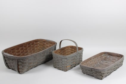 Set of 3 Woven Grey Painted Baskets