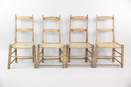 Set of 4 Wood & Rawhide Ladderback Snowshoe Chairs