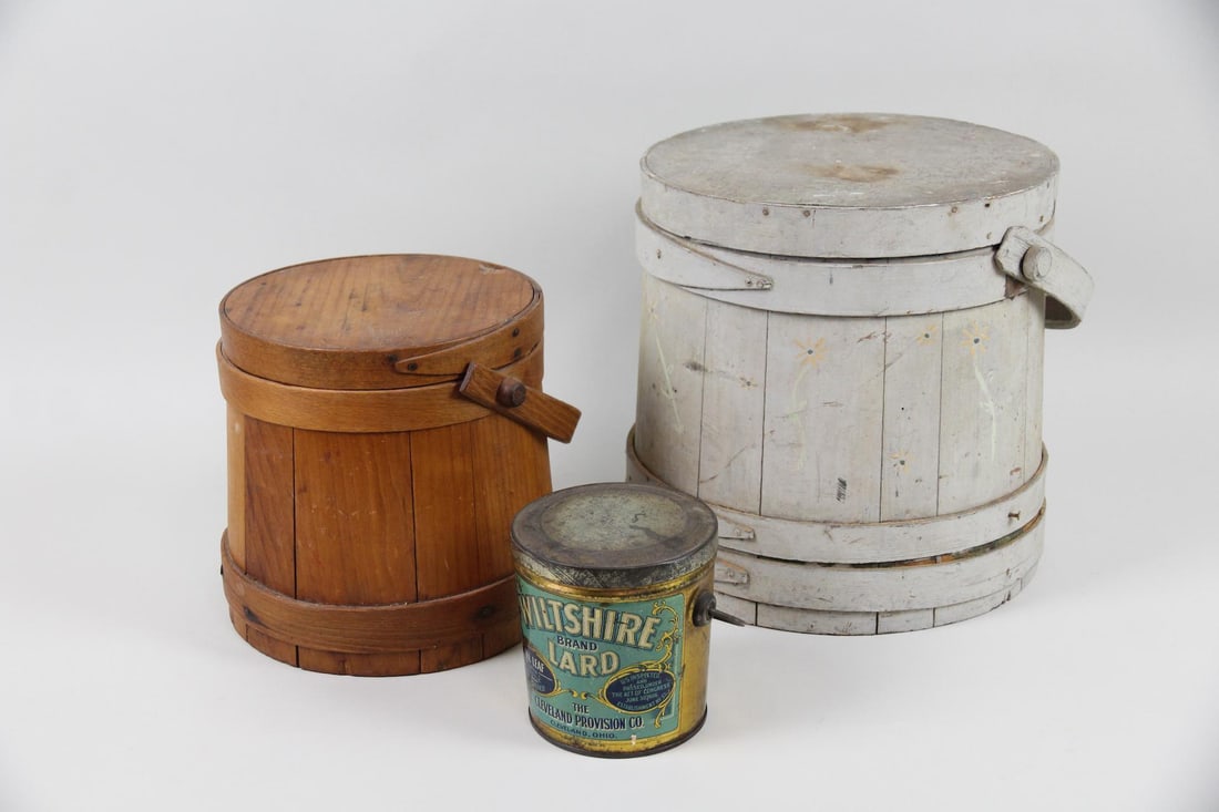 Lot of 3 Containers; Painted White Firkin (1 of 13)