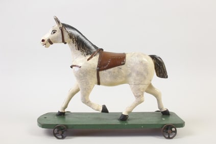 Carved & Painted Wooden Horse Pull Toy