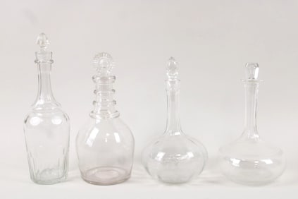 Lot of 4 Clear Glass Decanters with Crystal Stoppers