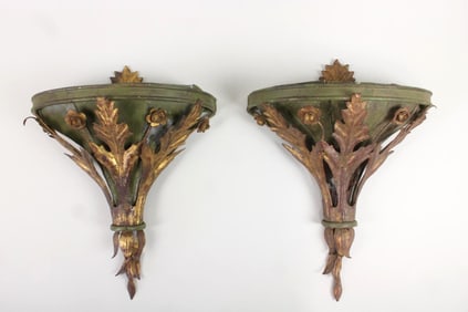 Pair of Neoclassical Foliate Gilt Tole Wall Sconces