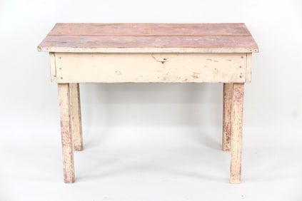 Industrial Wooden Work Table, Pink Paint