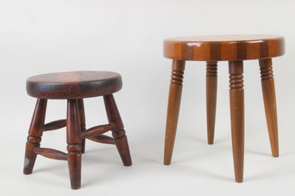Lot of 2 Turned Wood Milk Stools