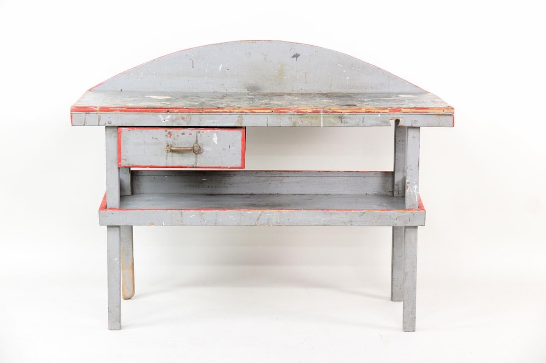 Industrial Child's Work Bench, Gray & Red Paint (1 of 7)