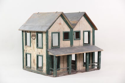 Large Folk Art Wooden Dollhouse, Farmhouse