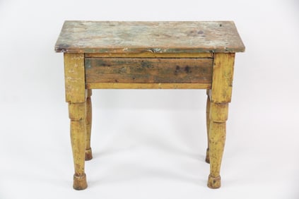 Primitive Yellow Painted Wood Stool