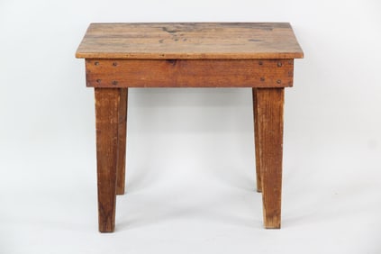 Primitive Farmhouse Wooden Side Table with Slatted Top