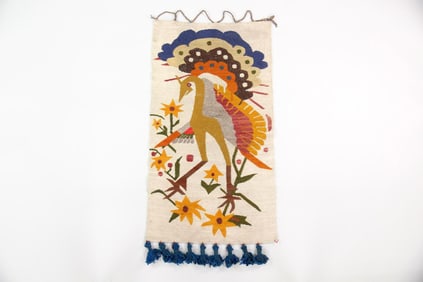 Folk Art Wool Kilim Wall Hanging, Turkey & Flowers