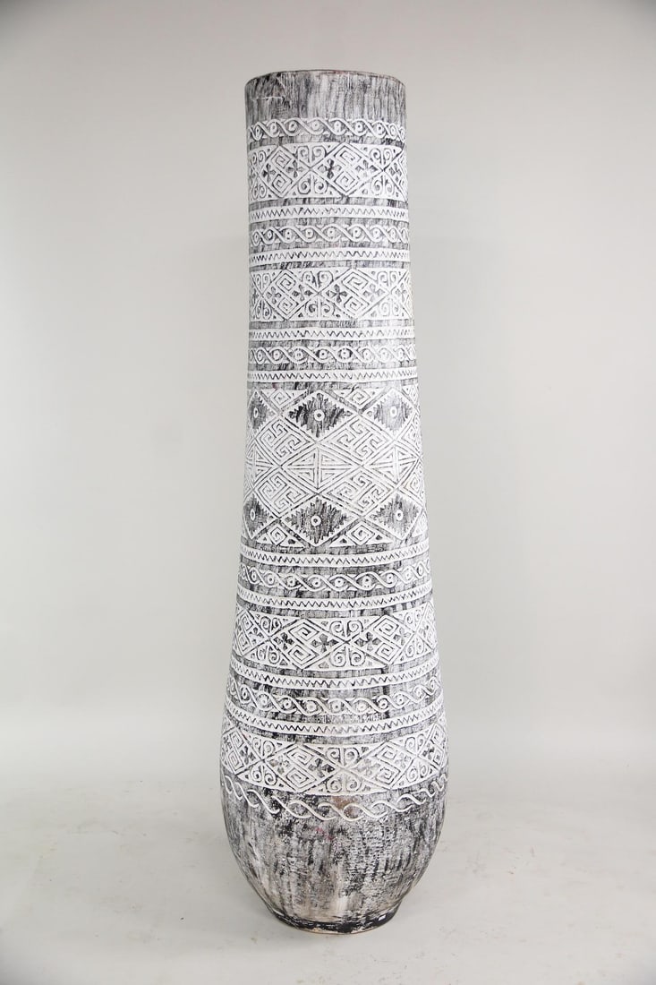 Hand-Carved Palm Trunk Vessel Pot, 7-ft Tall (1 of 7)