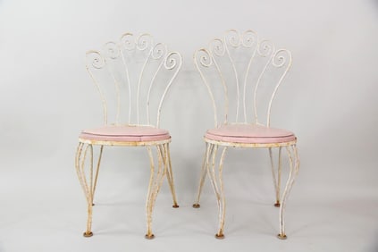 Pair of White Wrought Iron Ice Cream Parlor Chairs