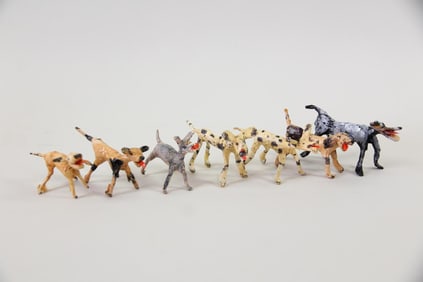 Group of 7 Miniature Outsider Folk Art Masking Tape Dog Figures