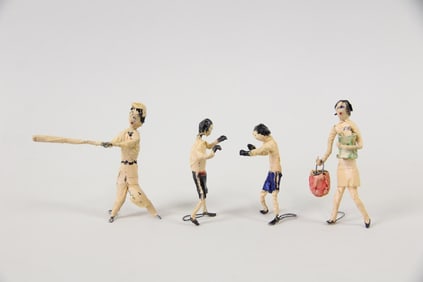 Group of 4 Miniature Outsider Folk Art Masking Tape Human Figures