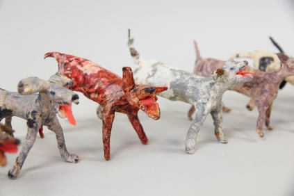 Group of 14 Outsider Folk Art Masking Tape Dog Figures