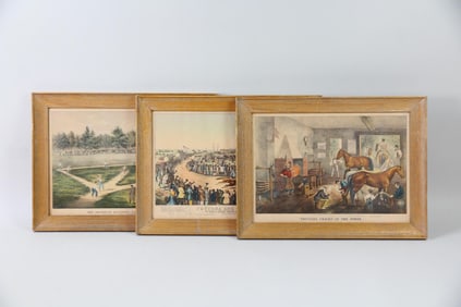 Group of 3 Currier & Ives Prints, Baseball, Horses & Horse Racing