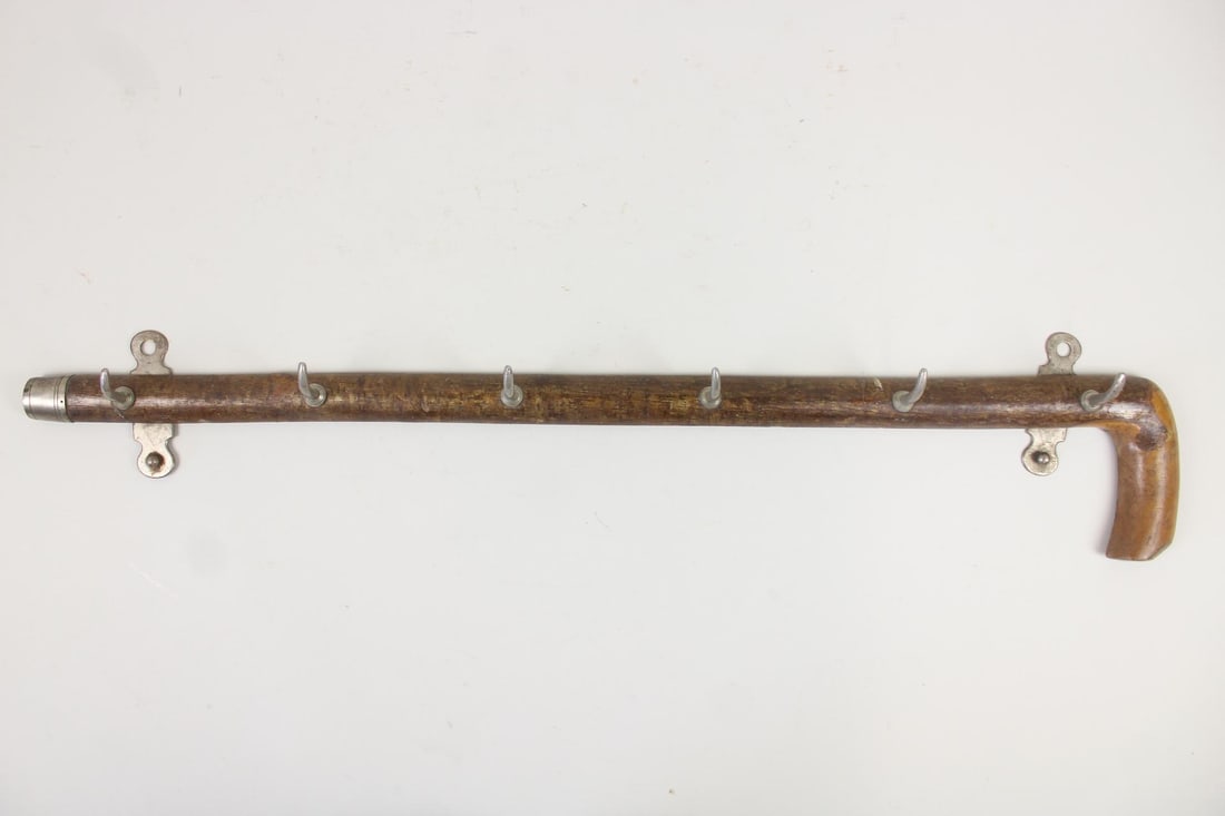 Carved Wood Cane Shaped Wall Coat Rack (1 of 7)