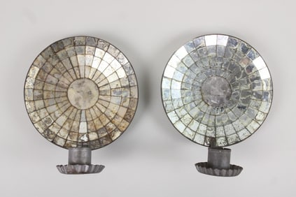 Pair of New England Mirrored Glass & Tin Candle Sconces