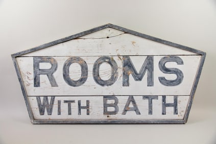 Rooms with Bath Painted Wood Tourist Sign