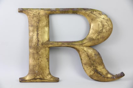 Large Metal Gold Gilt "R" Sign Letter, Woolworth Store NYC