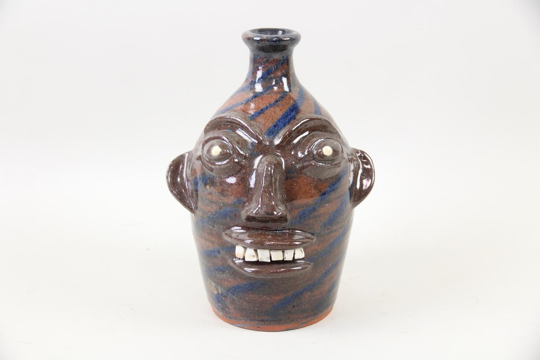 Southern Folk Art Face Jug with Stripes by Walter Fleming (1 of 9)