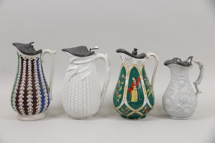 Lot of 4 Ceramic & Pewter Pitchers, Ear of Corn