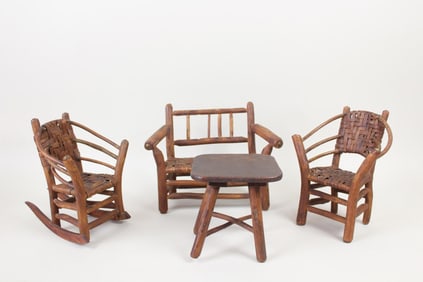 Lot of 4 Old Hickory Miniature Salesman Sample Furniture