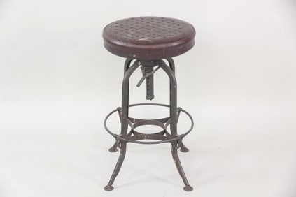 Industrial Leather & Perforated Metal Swivel Shop Stool, Toledo