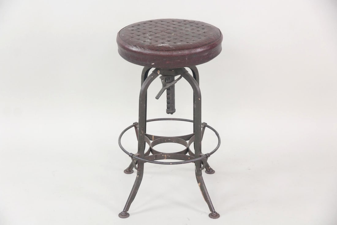 Industrial Leather & Perforated Metal Swivel Shop Stool, Toledo (1 of 8)