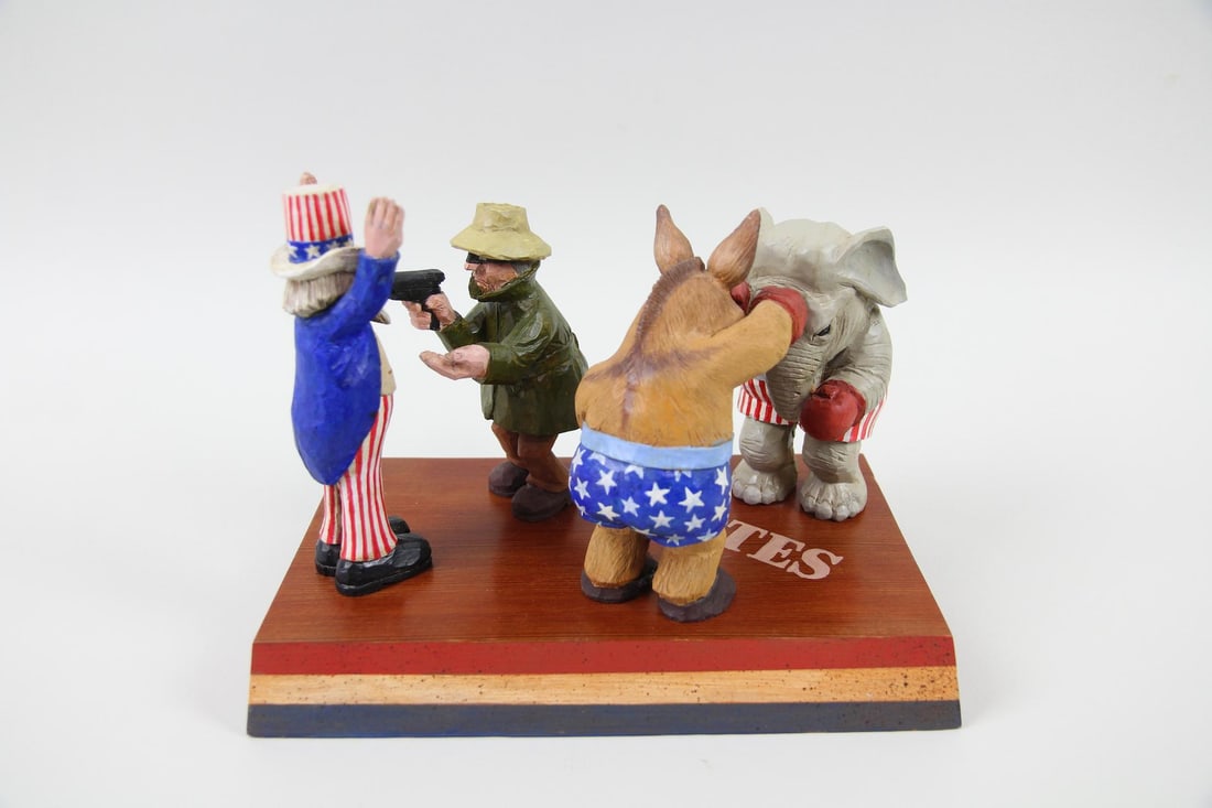 Carved Wood Folk Art USA Political Sculpture, Signed (1 of 11)