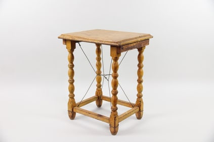 Wire Supported Yellow Painted Wood Side Table