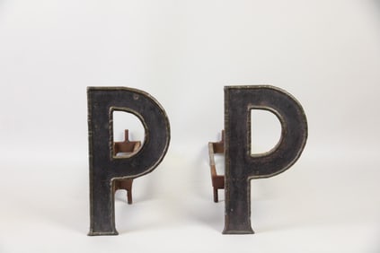 Pair of Cast Iron Letter "P" Andirons
