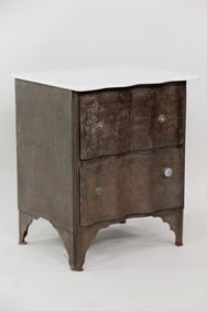 Industrial Steel Chest with Marble Top & Serpentine Drawers