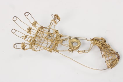 Gold Painted Wire Articulated Hand Sculpture, Manner of Vannoy Streeter