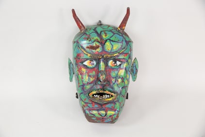 Painted Metal Devil Face, Amusement Park Prop Sculpture, Folk Art