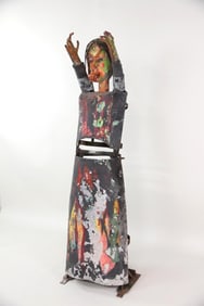 Painted Metal Standing Witch Amusement Park Prop Sculpture, Folk Art