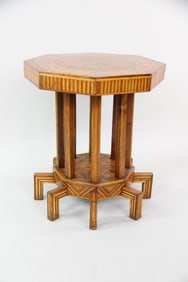 Octagonal Folk Art Parquetry Center Table
