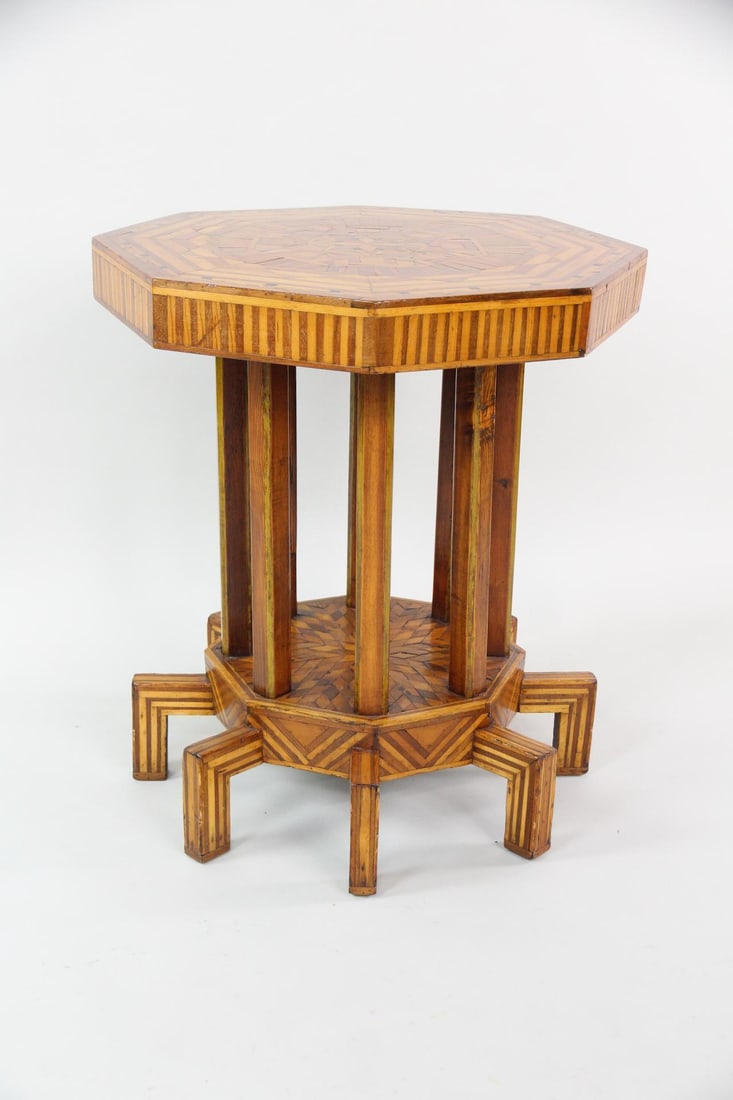 Octagonal Folk Art Parquetry Center Table (1 of 13)