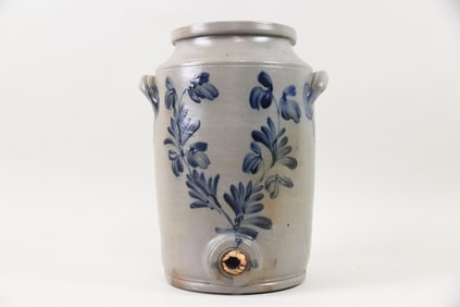 Decorated Stoneware Water Cooler with Floral Decoration