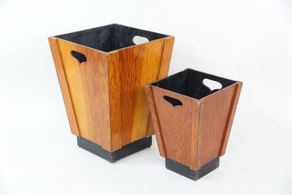 Pair of Plywood Cutout Nesting Bins, Waste Baskets