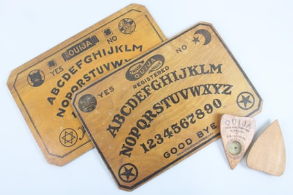 Lot of 2 Antique Wood Ouija Boards, William Fuld & J.M. Simmons