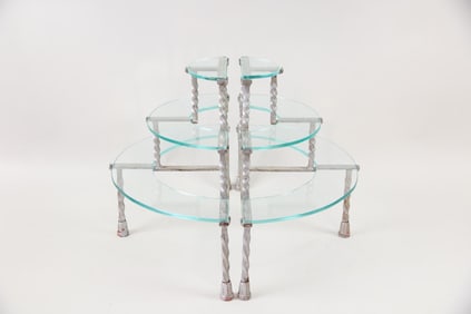 Pair of 3-Tier Glass & Twisted Metal Display Stand Shelf