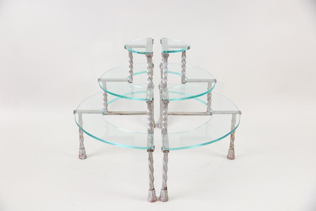 Pair of 3-Tier Glass & Twisted Metal Display Stand Shelf (1 of 10)