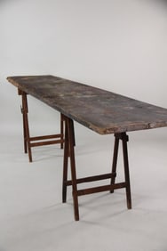 10 Ft Primitive Farmhouse Wooden Work Table on Sawhorses