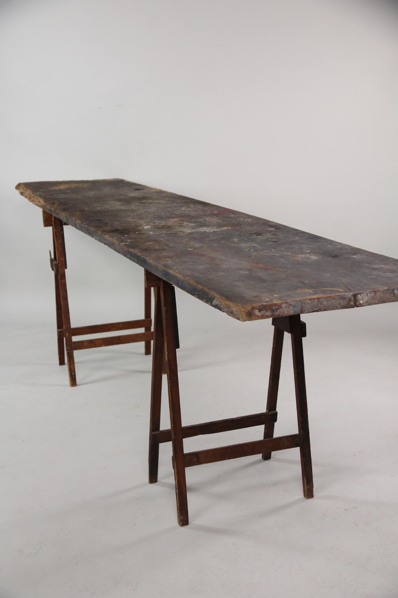 10 Ft Primitive Farmhouse Wooden Work Table on Sawhorses (1 of 18)