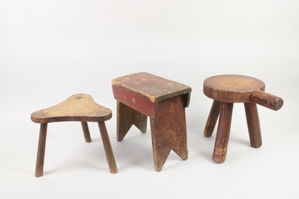 Lot of 3 Primitive Wooden Stools