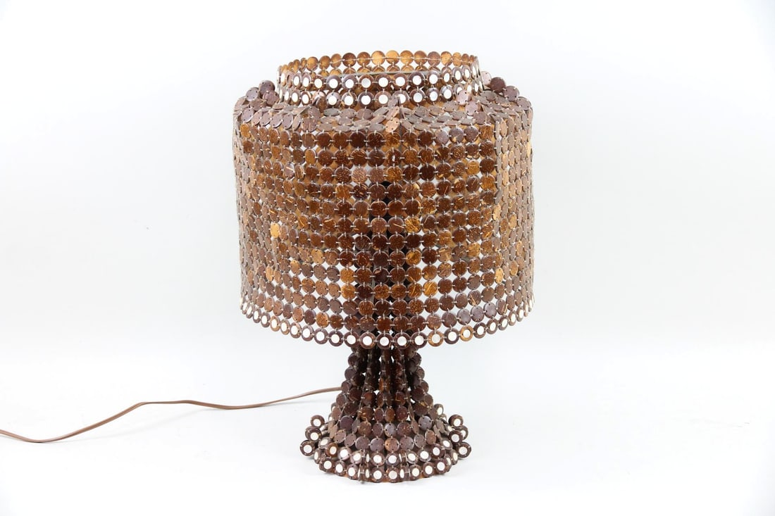 Mid-Century Modern Coconut Shell Lamp, Folk Art (1 of 9)